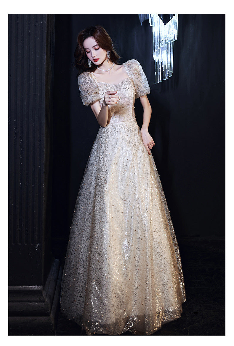 Banquet Evening Dress 2024 New Autumn Champagne Golden Princess Fairy Chorus Conductor Holding People Dress for Women