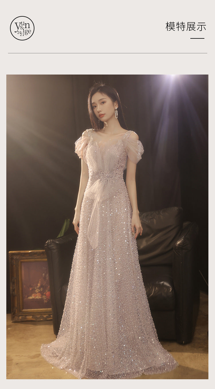 Evening Dress 2024 Autumn and Winter New Banquet Temperament Heavy Industry Light Wedding Dress Engagement Dress Toast Dress Host