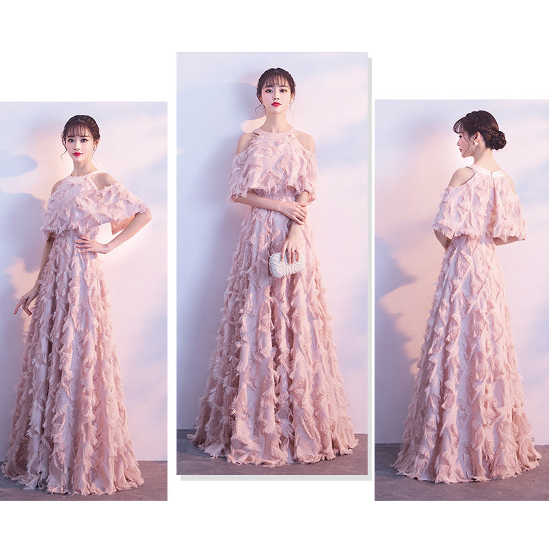 Halter Banquet Evening Dress Dress Women's 2024 Autumn New Elegant Long Slimming Solo Art Exam Pink Bridesmaid