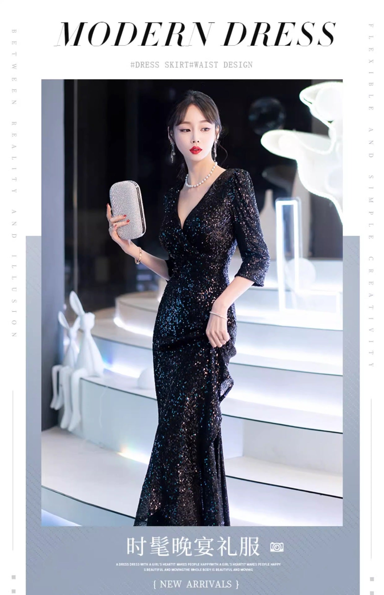 Black Evening Dress Light Luxury Female 2024 New Host Art Exam Sequined Fishtail Dress Summer Bridesmaid Dress