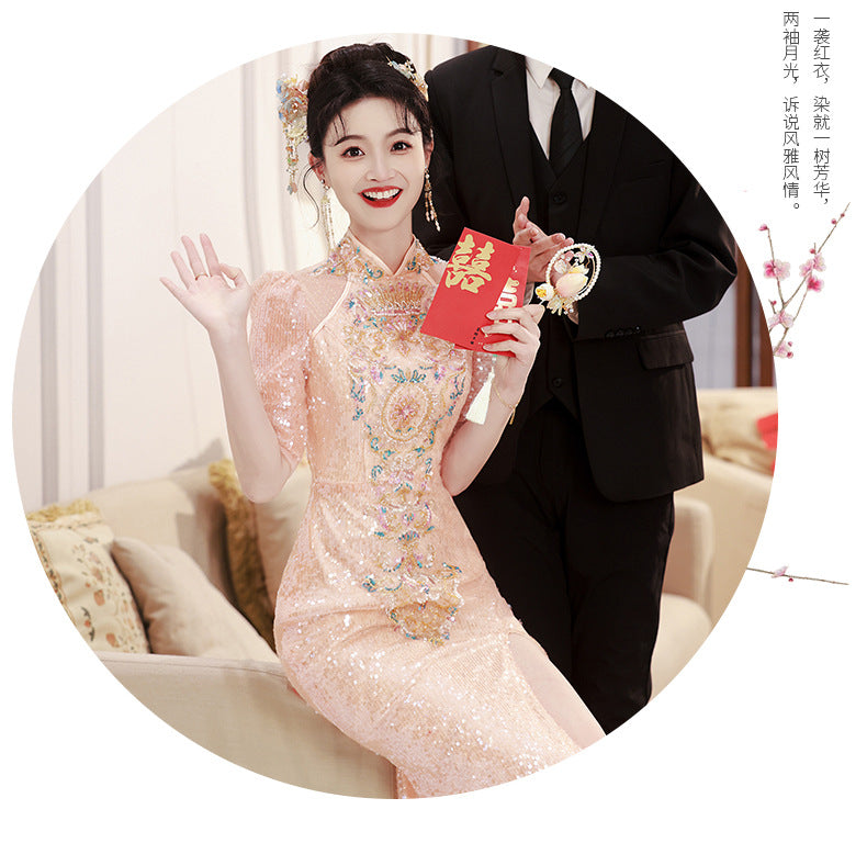 Chinese Toast Gown Bridal High Sense 2024 New Casual Dress for Wedding Day Back-to-Door Banquet Engagement Dress Winter