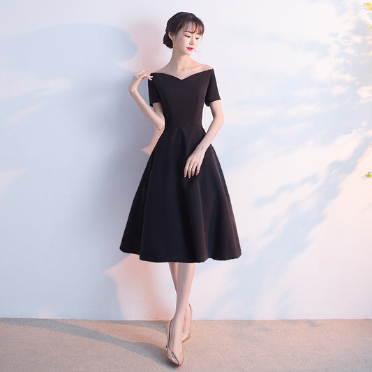 Banquet Evening Dress for Women, Short New Style, Slimming Elegant Princess Off-Shoulder Korean Version Bodycon Dress