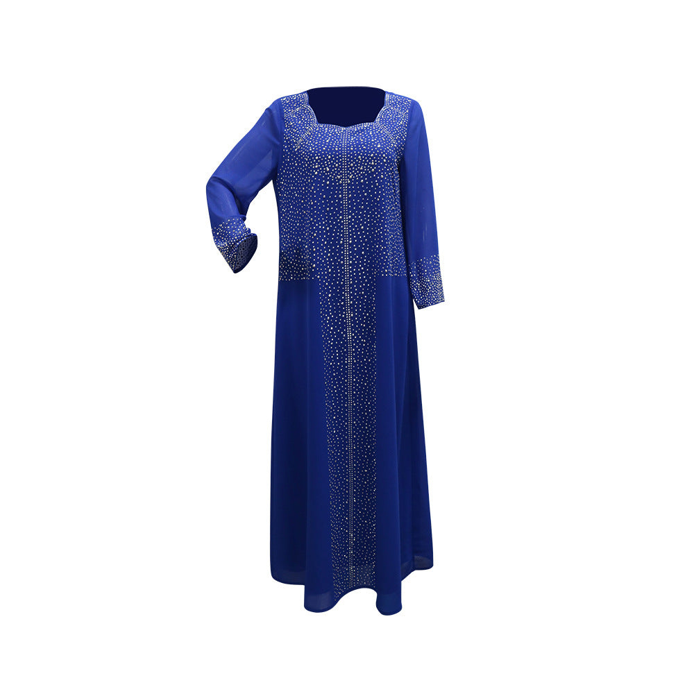 Xqy500198 Middle East Cross-Border Arabic Rhinestone Chiffon Robe Evening Party Shiny Dress Dress