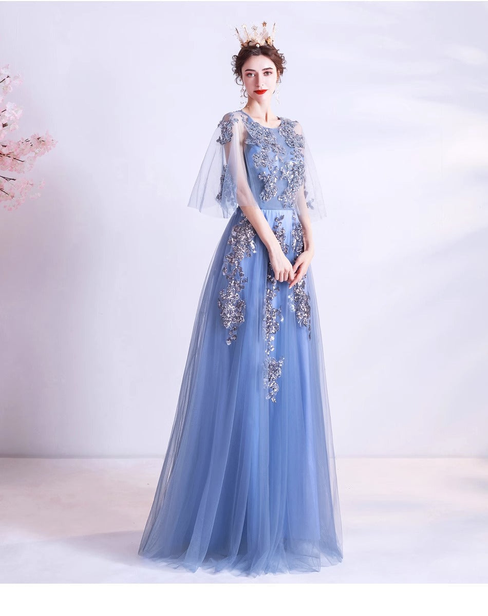 Blue Veils Slimming Banquet Annual Meeting Stage Performance Host Wedding Dress Evening Gown 273