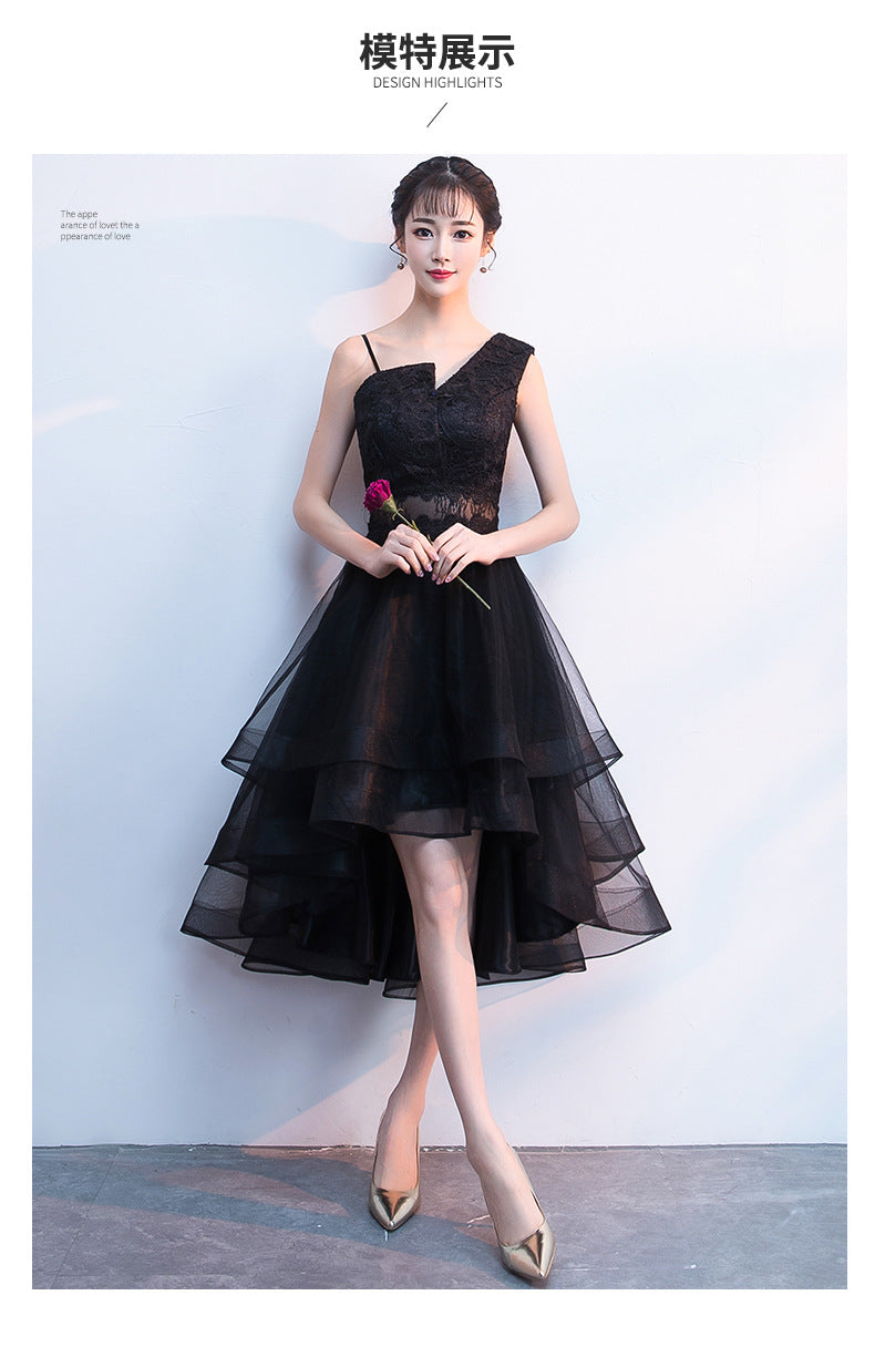 Black Banquet Evening Dress for Women 2024 New Autumn Slimming Elegant Lady Student Short Dress Western Style