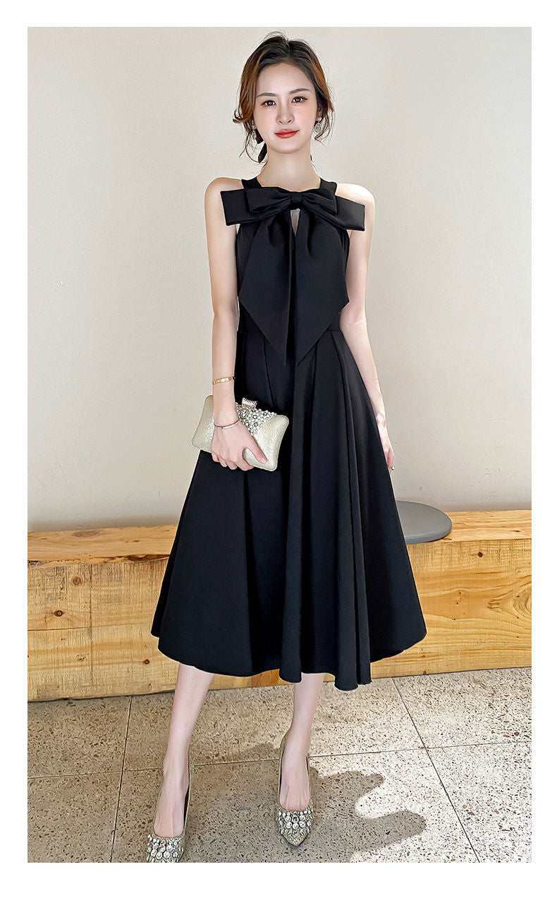 Amazon Sling Dress Female 2024 Spring and Summer New French Style Temperament Base Ride Slimming Retro Black Dress