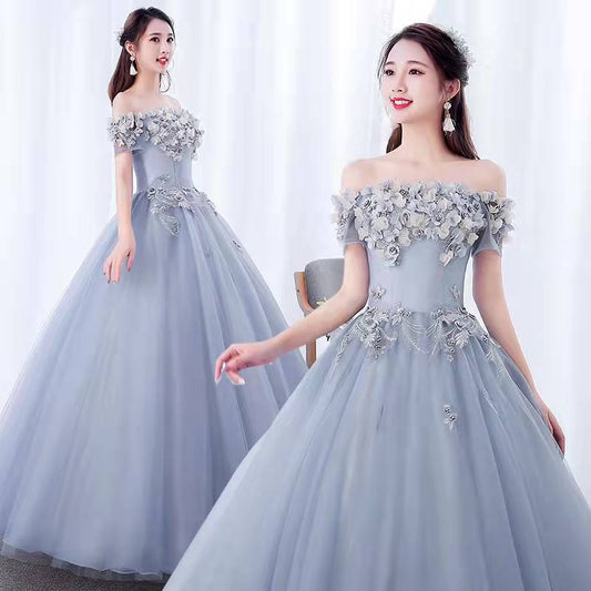 Colored Mesh Wedding Dress Student Art Exam Dress Stage Solo Pettiskirt Annual Meeting Host Evening Dress Long Costume Female