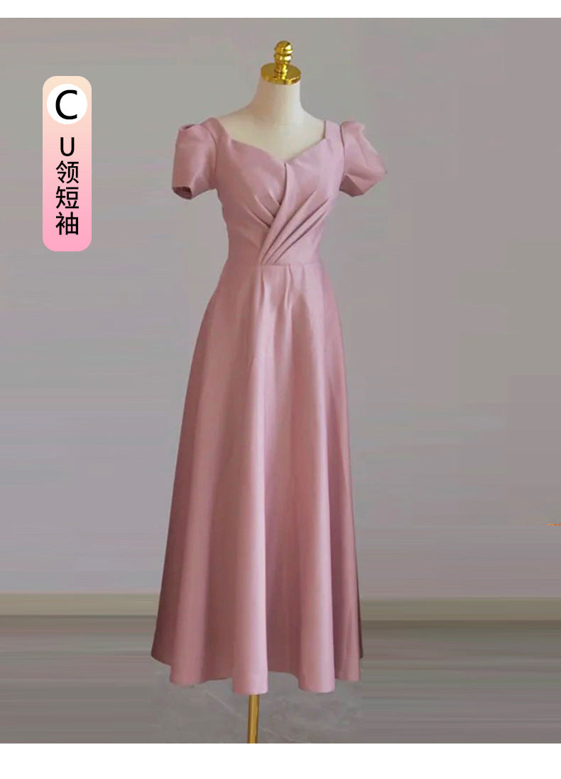 Bridesmaid Dress for Women 2024 New Summer Pink Small Wedding Daily Style Fairy Temperament Ladybros' Dress Women