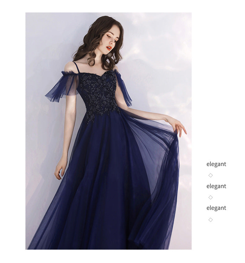 Evening Dress Women's Simple and Elegant Autumn Elegant Long Banquet Sling Host's Dress Dress Toast Dress