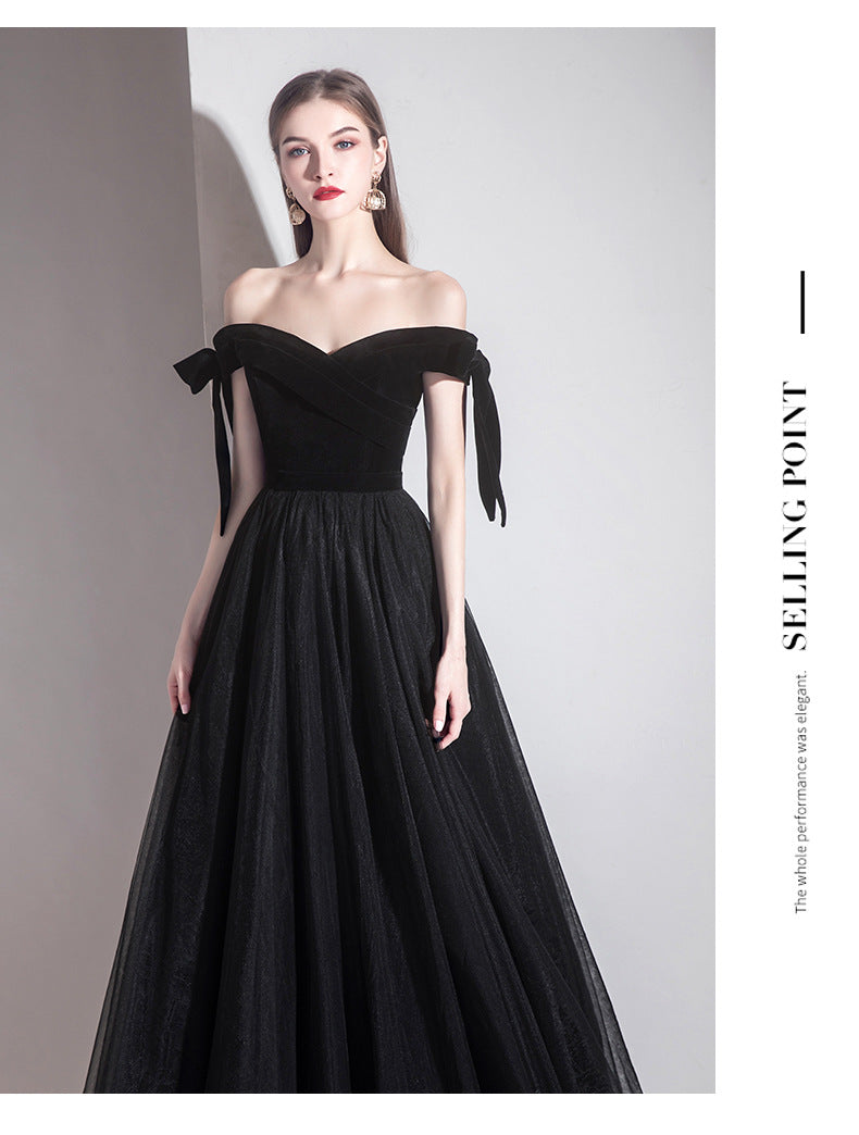 off-Shoulder Black Evening Dress Female 2024 New Sexy Aura Queen Banquet Modern Temperament Slimming Long