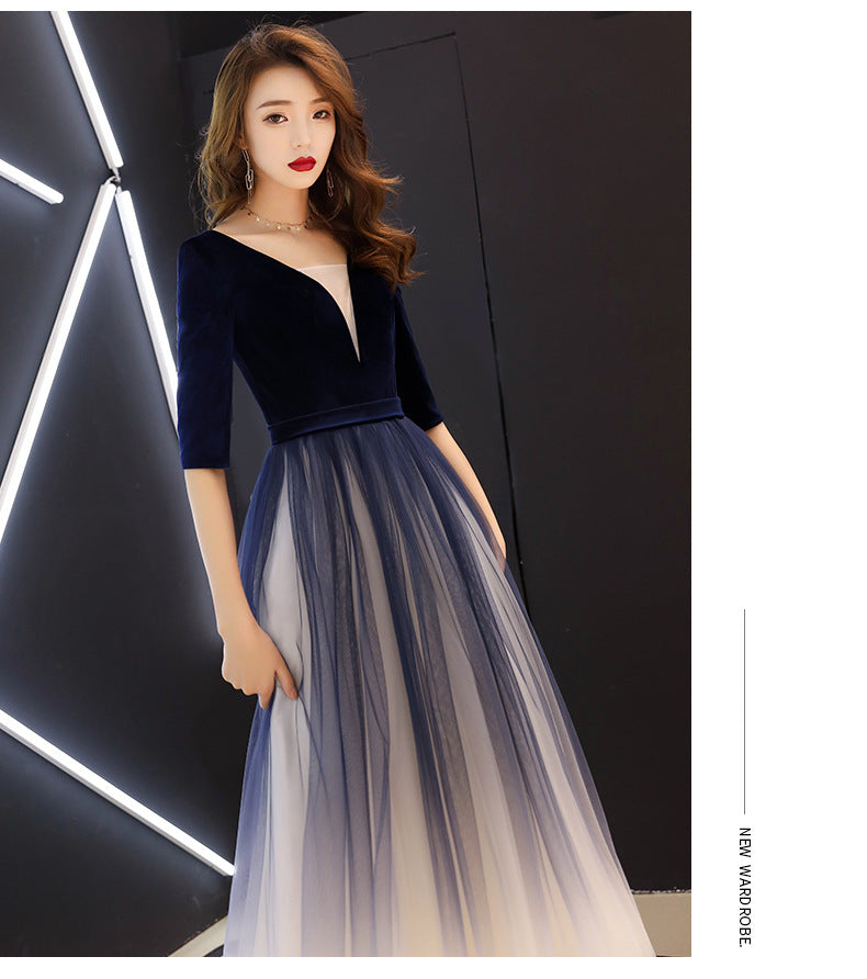 Evening Dress for Women 2024 New Banquet Mid-Sleeve Long Slimming Annual Meeting Socialite Dress Evening Dress for Women Autumn and Winter