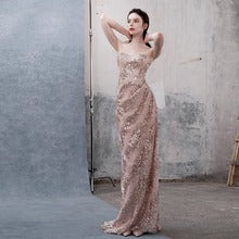 French Princess Escape Evening Dress Super Fairy Blue Student Art Exam Performance Dress off-Shoulder Temperament Bride Toast Dress