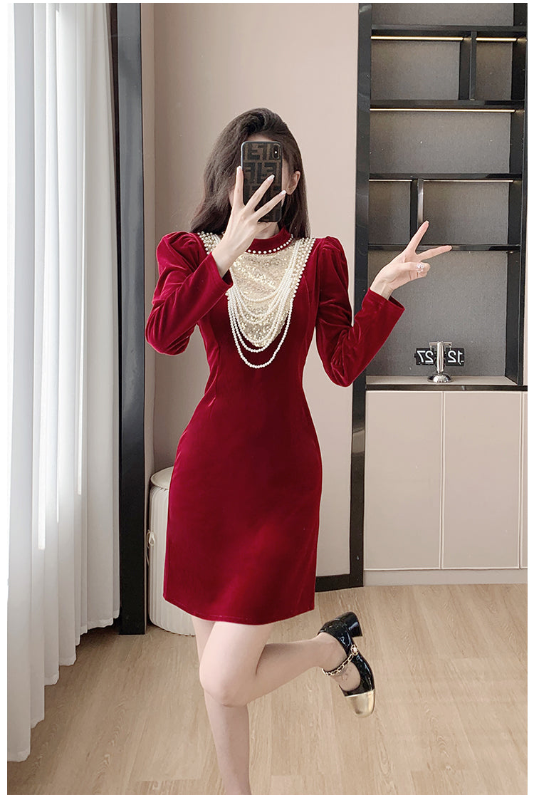 Toast Dress Bride 2023 Winter New Velvet Long Sleeves Engagement Evening Dress Women's High-Grade Host Dress