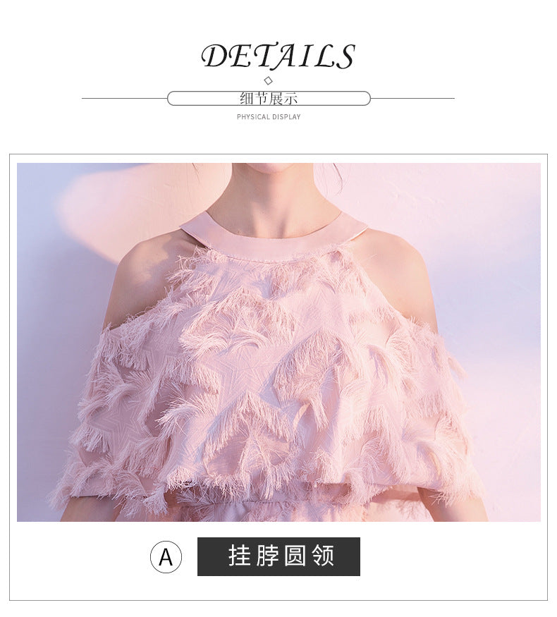 Halter Banquet Evening Dress Dress Women's 2024 Autumn New Elegant Long Slimming Solo Art Exam Pink Bridesmaid