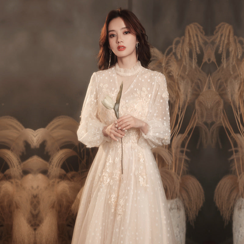 Banquet Evening Dress 2024 New Champagne Long Sleeve Socialite Dress Party Host Birthday Annual Meeting Dress