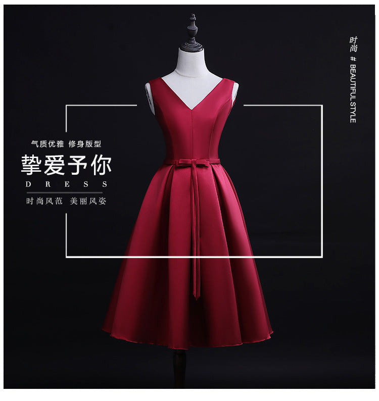 Bridal Toast Dress New Spring Short Red V-neck Engagement Return Wedding Dress for Women Slim Fit Slimming