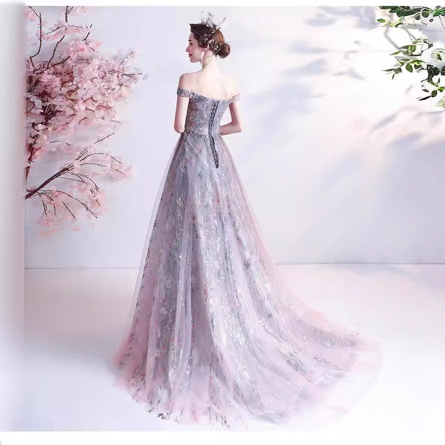 Wholesale Purple Evening Dress Bridal Wedding Toast Dress 2023 New Banquet Temperament Host Dress Autumn