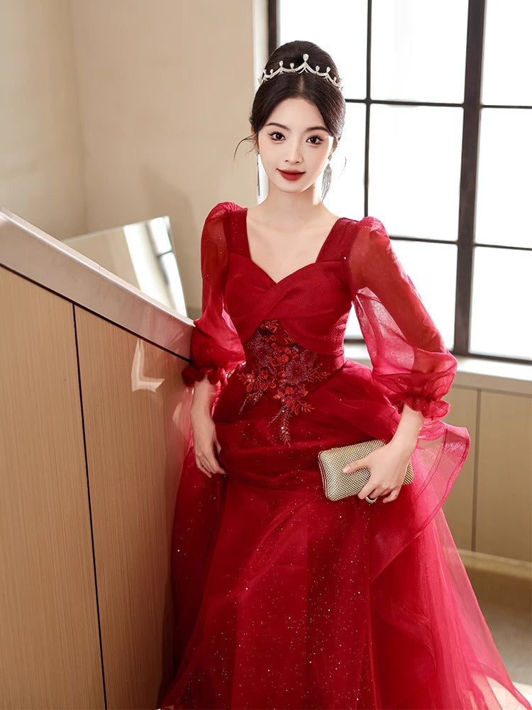 Dinner dress evening dresses Red French Entry Lux Engagement  Women Wedding Clothes High-Grade Summer Ball gown H2839