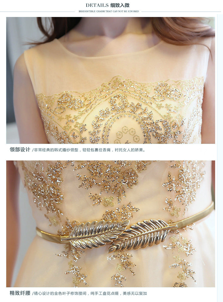 Bridesmaid Dress Short New Fashion Host Gold Evening Dress Slimming Dress for Women