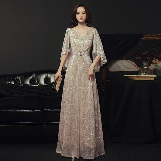 Banquet Evening Dress 2023 New Spring Elegant Golden Socialite Dress Long Host Annual Meeting Dinner Dress