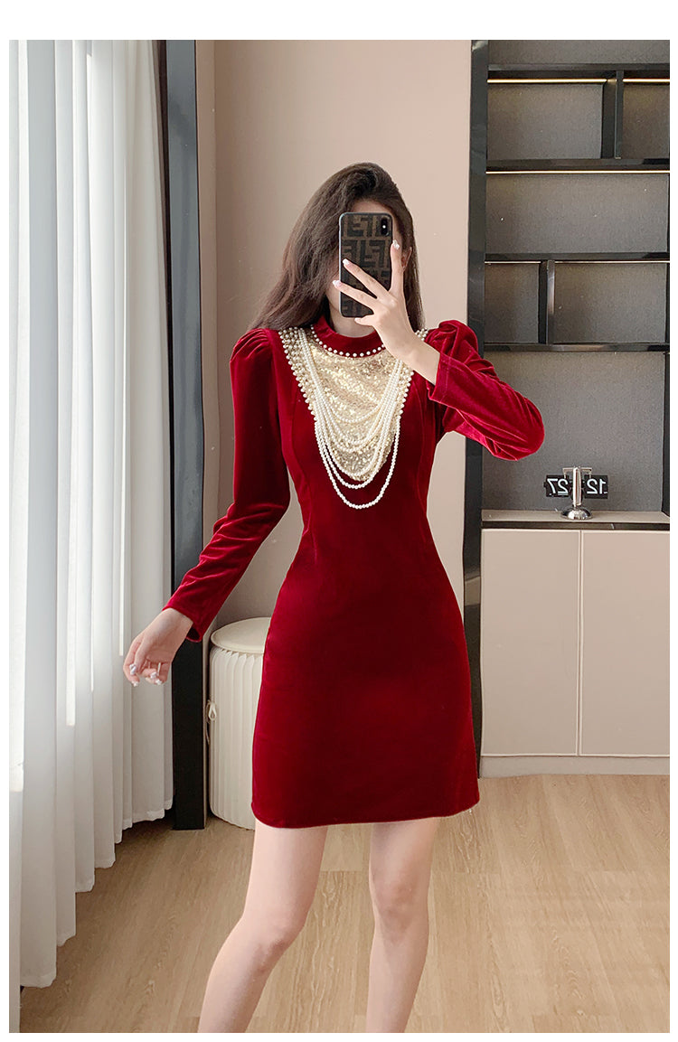 Toast Dress Bride 2023 Winter New Velvet Long Sleeves Engagement Evening Dress Women's High-Grade Host Dress