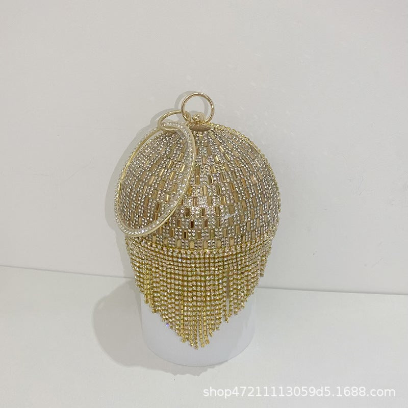 Evening Bag Fringed Beaded European and American Spherical Cross-Border Diamond Evening Bag Handbag Rhinestone Clutch H2o003