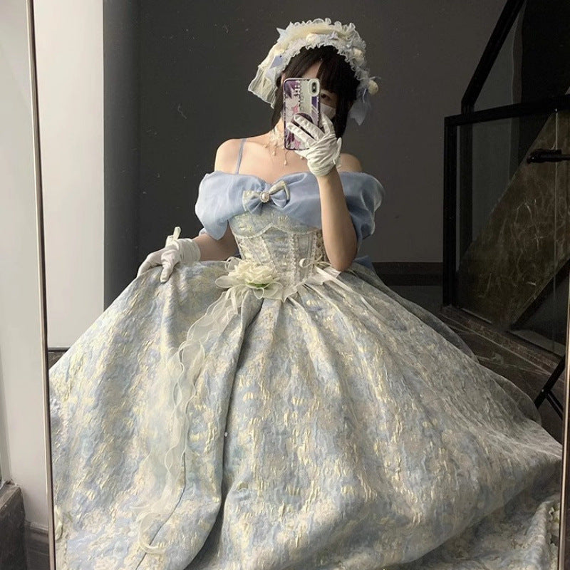 Blue Princess Dress Dress Lolita Dress Female Adult Ceremony Lolita Heavy Industry Trailing Pettiskirt Female Fashion