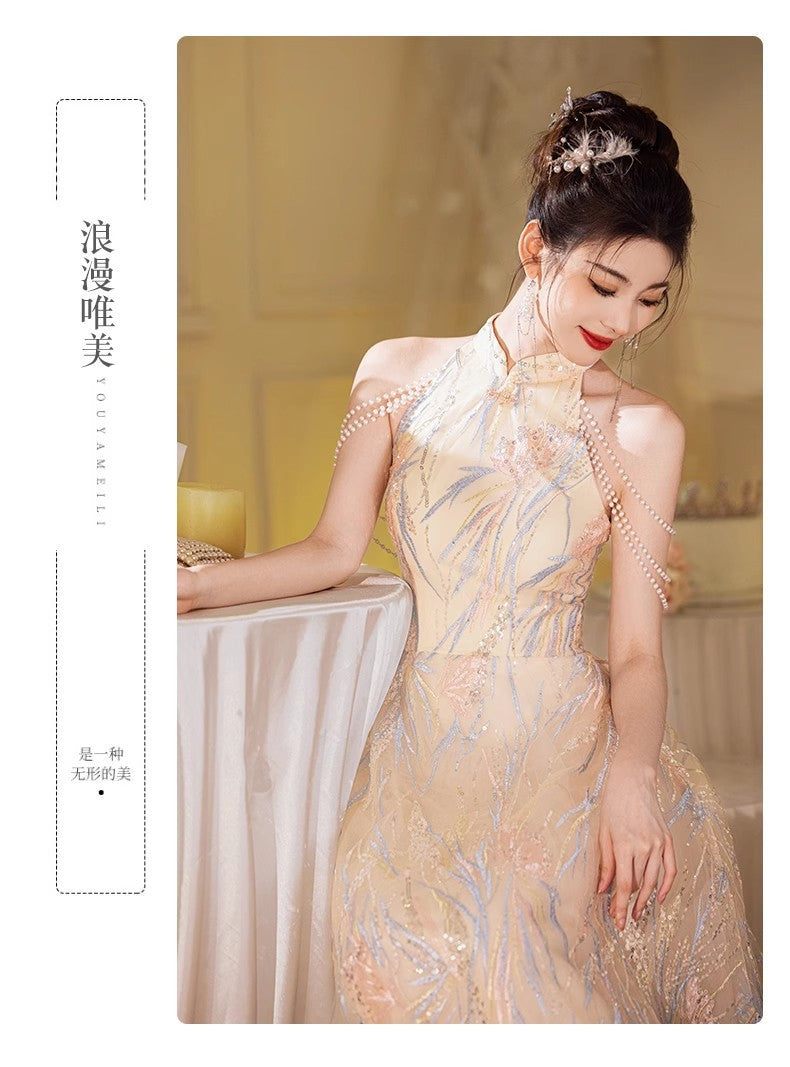 New Chinese Style High-End Light Luxury Engagement Evening Dress Women's 2024 New High-End Toast Dress Bride Temperament Long