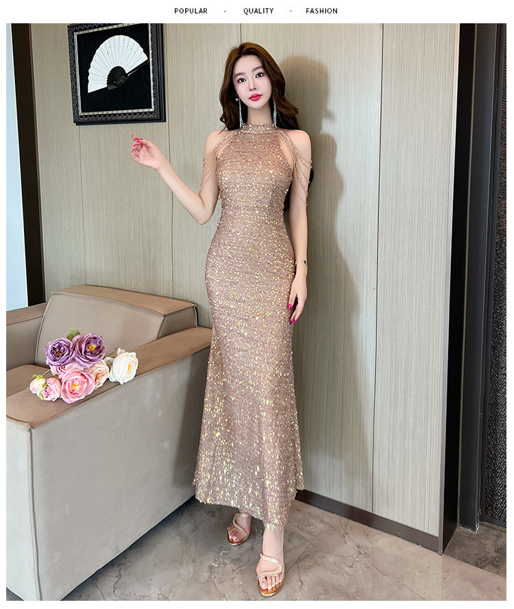 5135 Evening Dress for Women High-End Affordable Luxury Niche High Sense Banquet Temperament Host Sequined Adult Ceremony Fishtail Dress