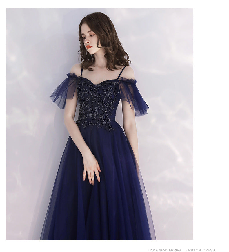 Evening Dress Women's Simple and Elegant Autumn Elegant Long Banquet Sling Host's Dress Dress Toast Dress