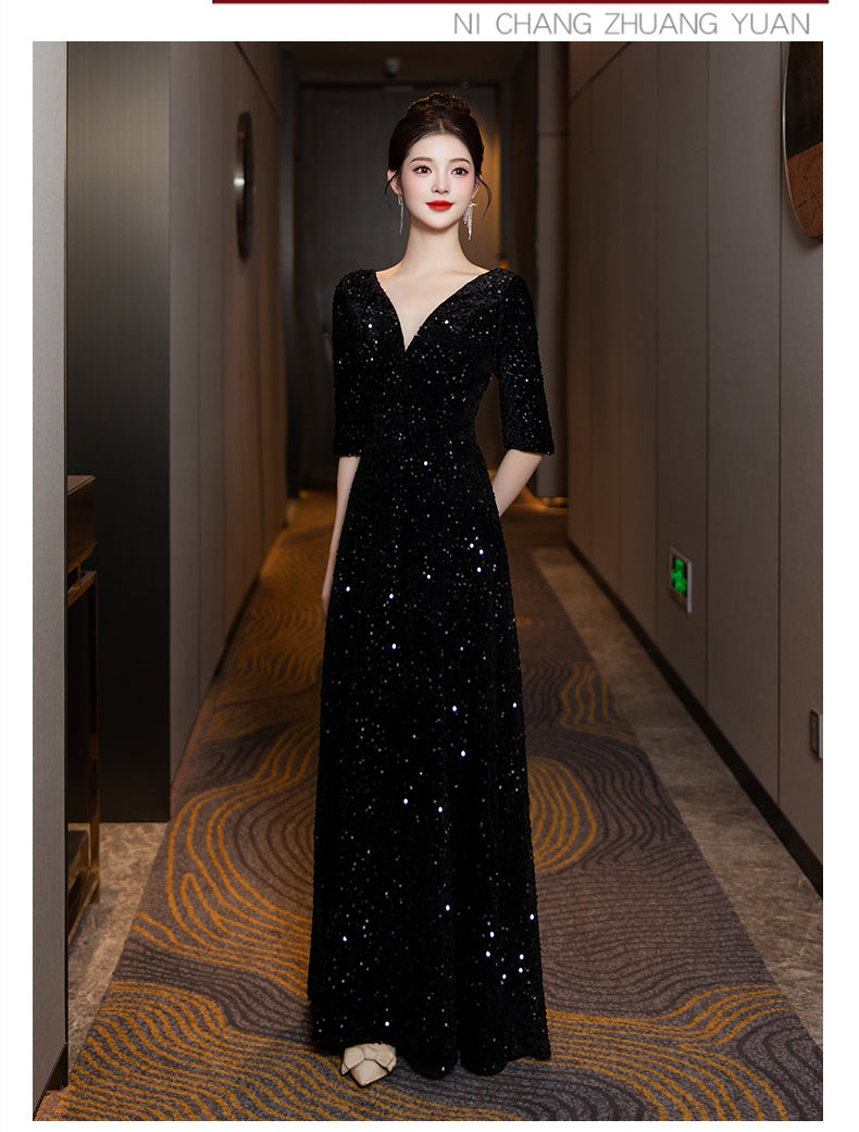 High-end Sequin Evening Dress for Choir Performance Host Conductor Piano Performance Slim Fit Slimming Choir Dress for Women