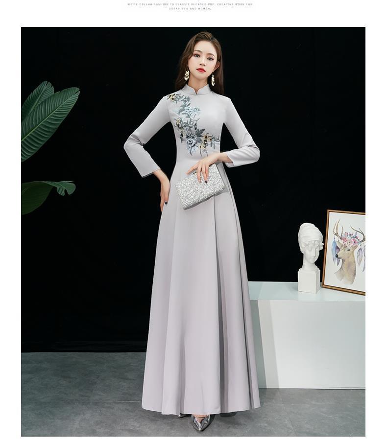 Machine Embroidery Improved Cheongsam 2024 New Long Dress Elegant over-the-Knee Embroidered Cheongsam Dress