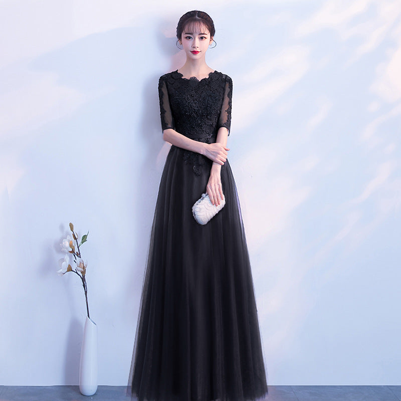 Wholesale Black Evening Dress for Women 2024 New Elegant Small Banquet Party Short Host Slimming Evening