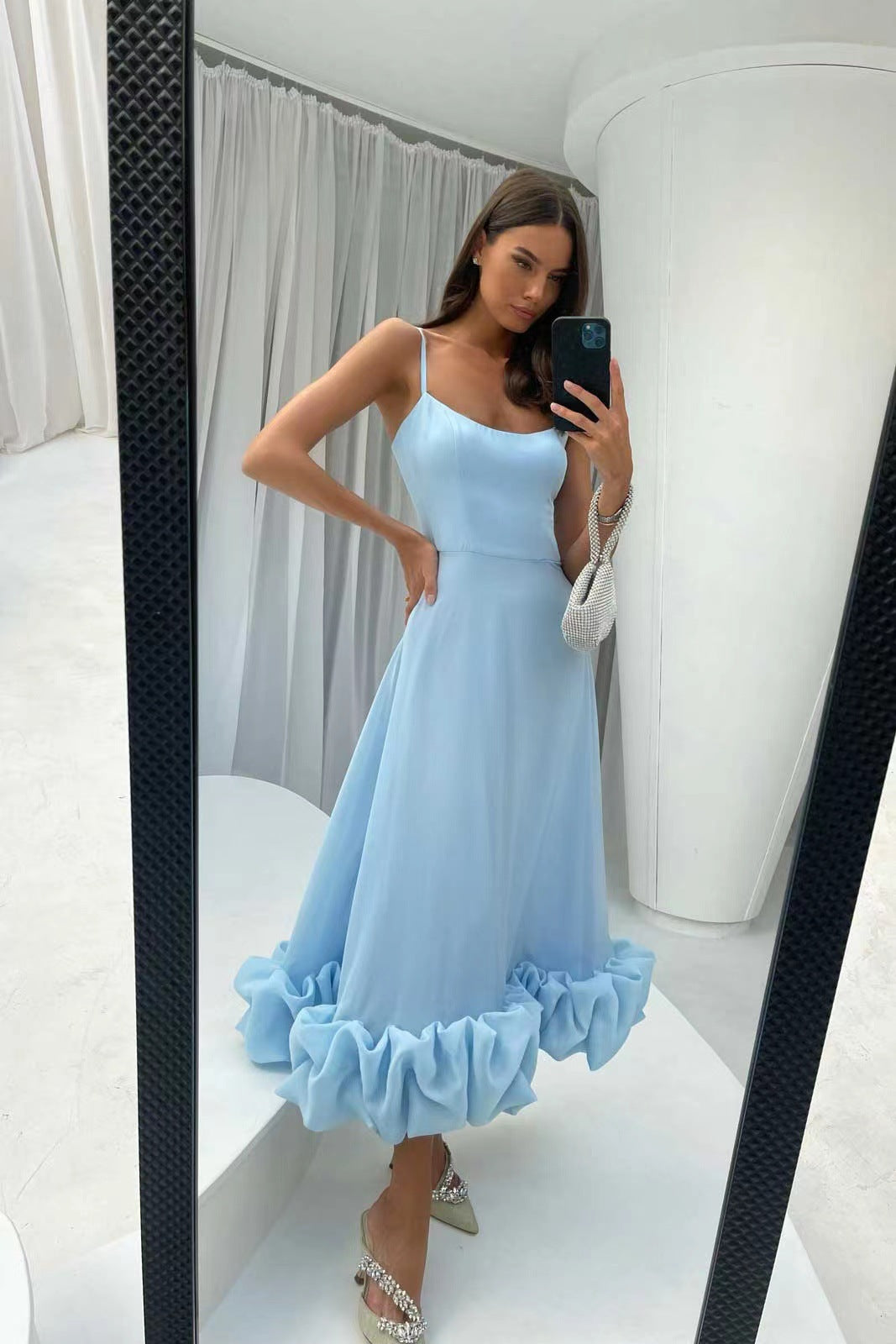 Fashion Suspenders Large Swing Three-Dimensional Flower A- line Skirt European and American Women's Clothing Cross-Border Hot Selling New Elegant Slim Fit Dress