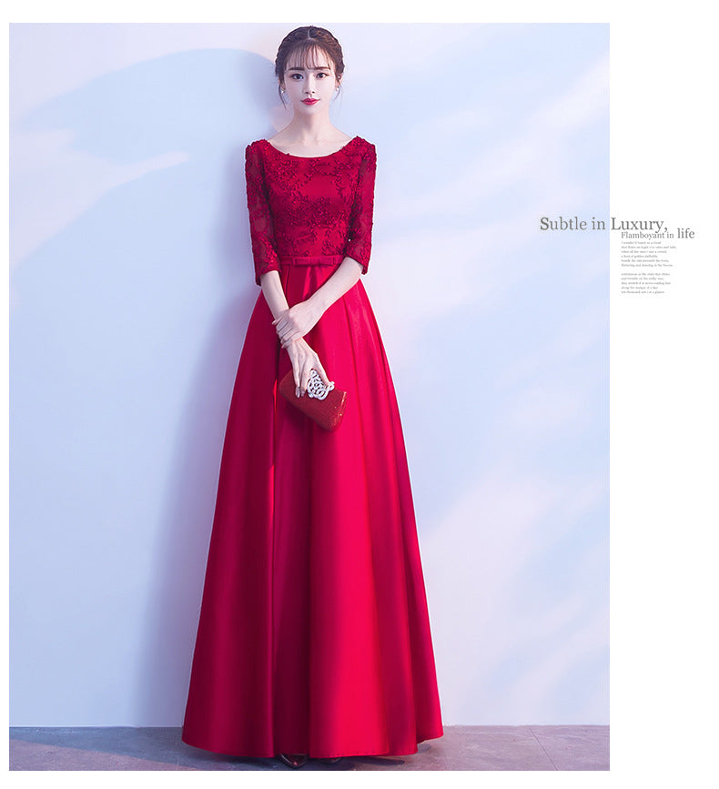 Toast Dress Bride 2024 New Wedding Banquet Evening Dress Skirt Women Wine Red Long Style Can Be Worn Casual Long Sleeve