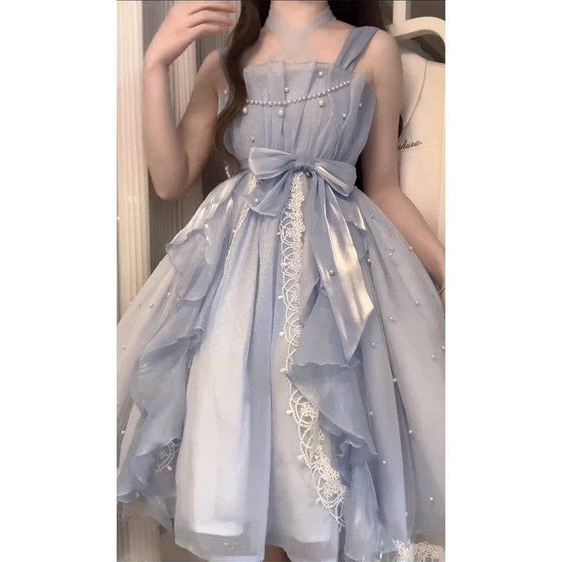 French First Love Sweet Dress Lolita Princess Birthday Little Dress Ruffled Spaghetti Straps Dress High Sense