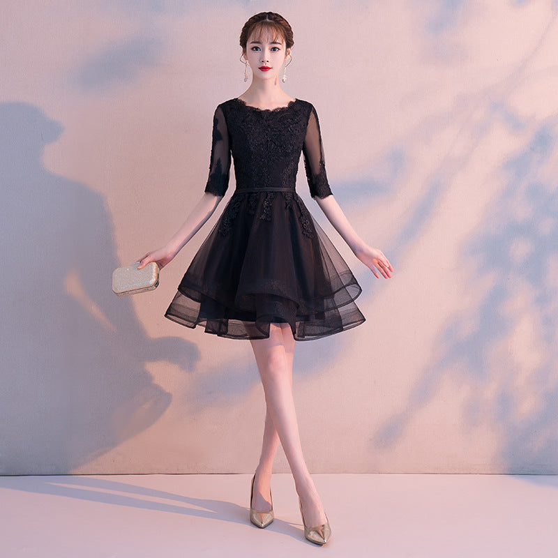 Wholesale Black Evening Dress for Women 2024 New Elegant Small Banquet Party Short Host Slimming Evening