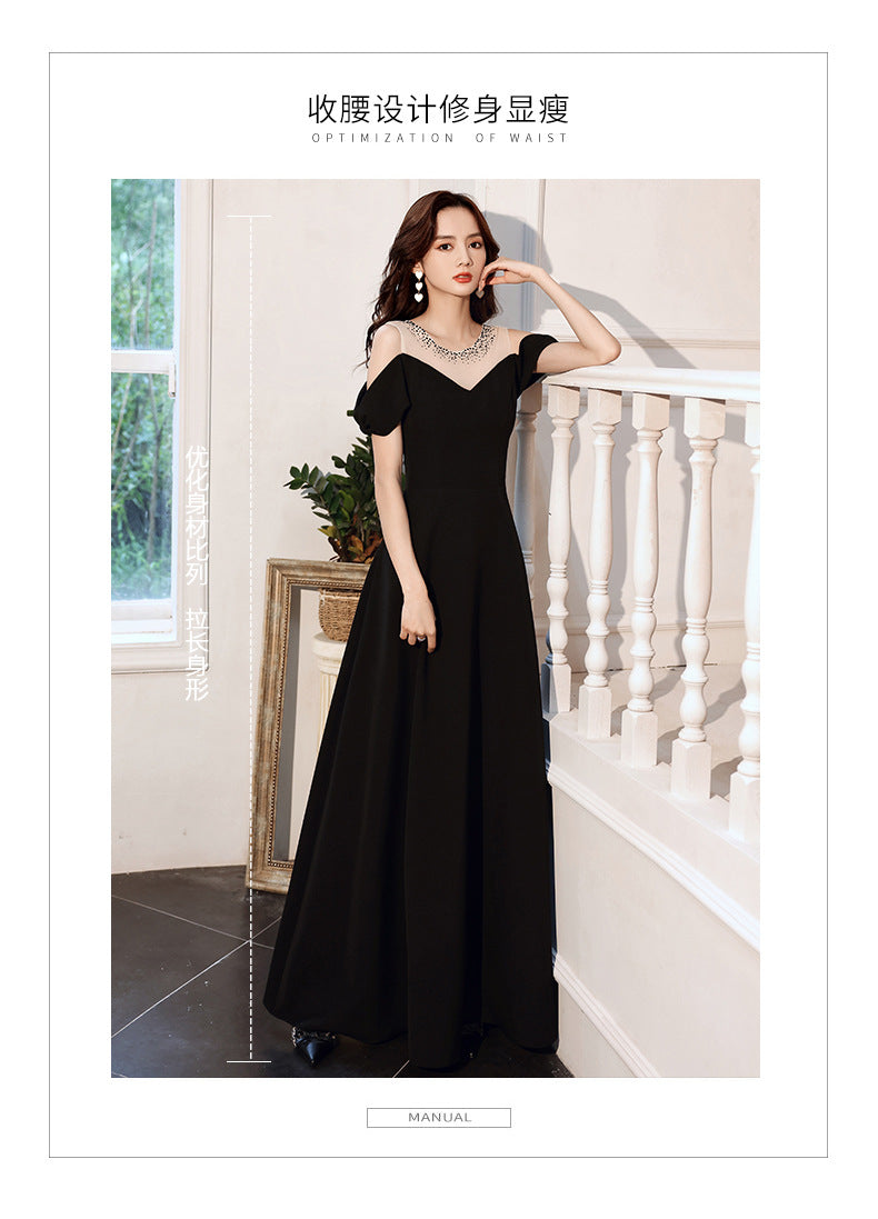 Black Evening Dress for Women 2024 New Daily Style Long Elegant Dress Host Ladies Party Dress