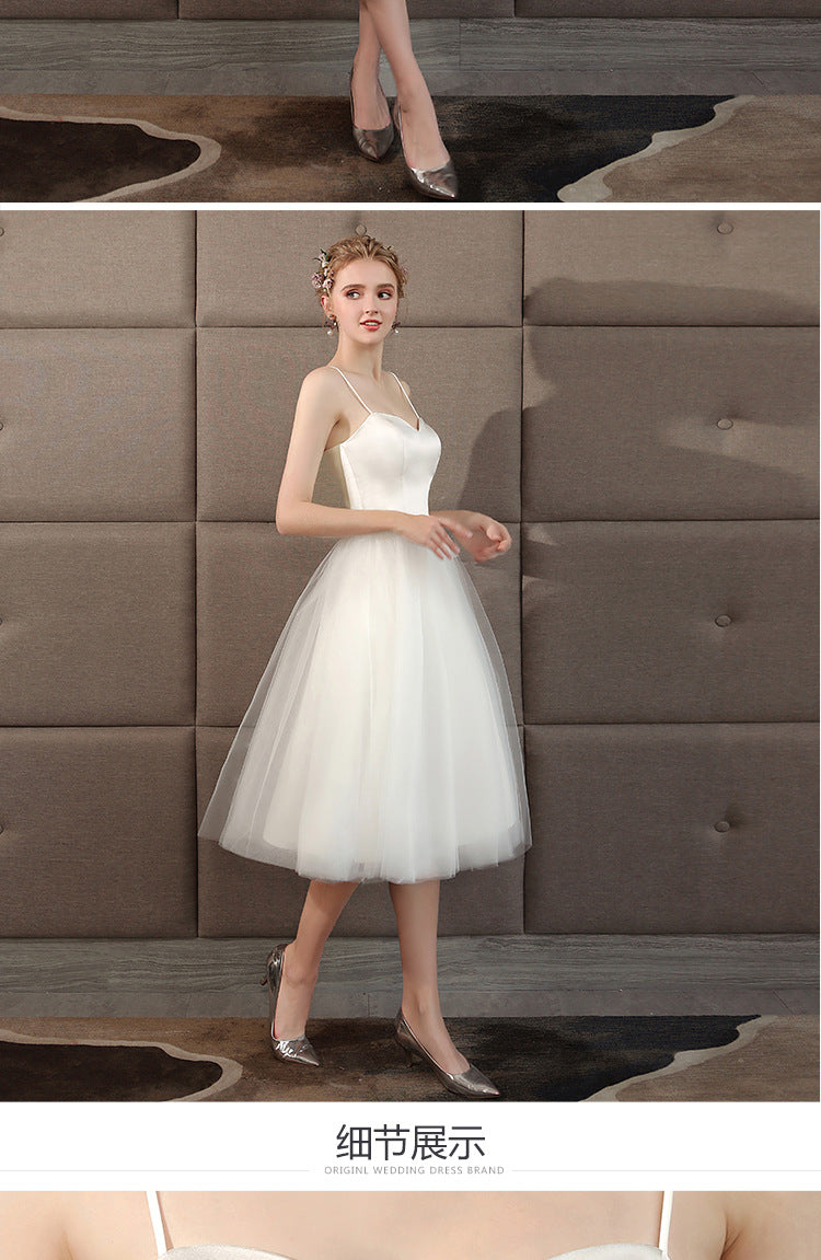 Bridal Bridesmaid Dress Spring New White Wedding Dress Strap Short Photo Light Wedding Dress Graduation Season Photoshoot Women