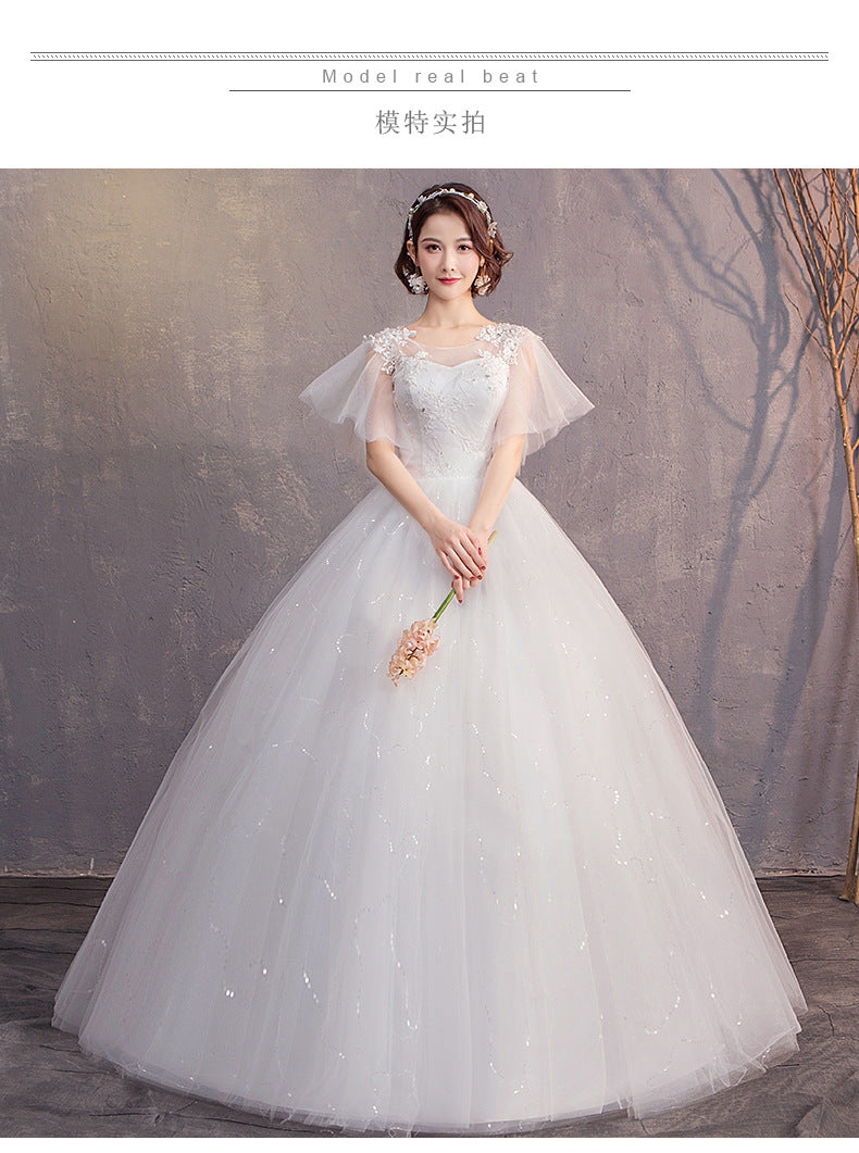 Wedding Dress Bride 2024 New Sexy Slim Fit Floor-Length Mori Fashion Korean Style Double Shoulder Bell Sleeve Wedding Dress