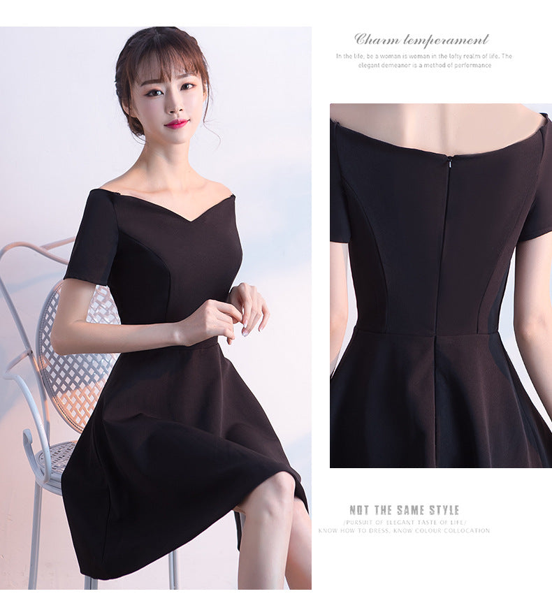 Banquet Evening Dress for Women, Short New Style, Slimming Elegant Princess Off-Shoulder Korean Version Bodycon Dress