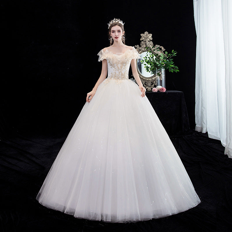 Wedding Dress Bridal New French Style Floor-Length Simple Forest Style Slimming Off-Shoulder Studio Light Wedding Dress H25
