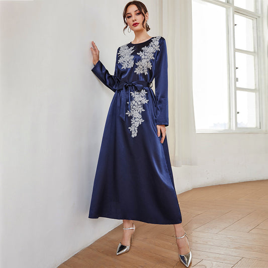 Dress muslimah Long Sleeve Dress Temperament Commute Embroidered Long Skirt Autumn and Winter H902
