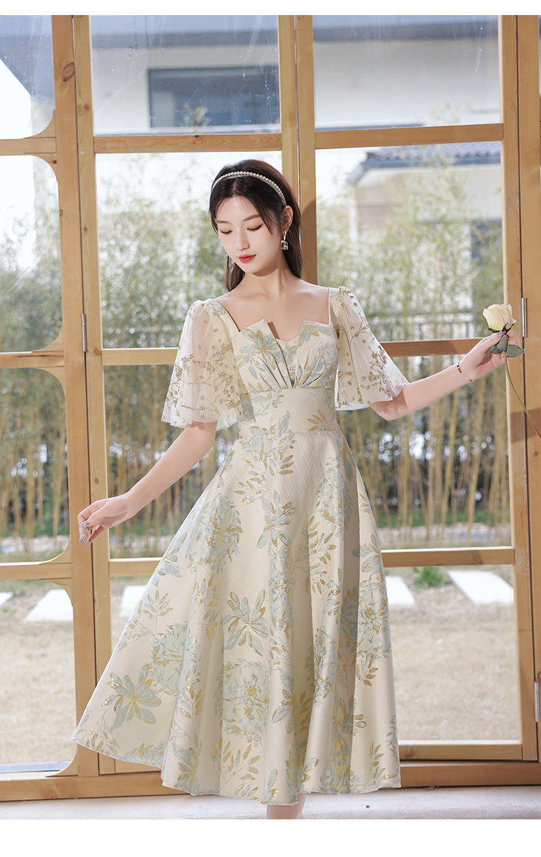 Daily Wearable French Suit 2024 New Summer Floral Bridesmaid Dress Dress Small Banquet Evening Dress