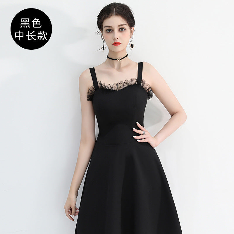 Black Evening Dinner Suit Women's 2024 New Spring Summer Slimming Short Dress Socialite Gathering Dress Banquet