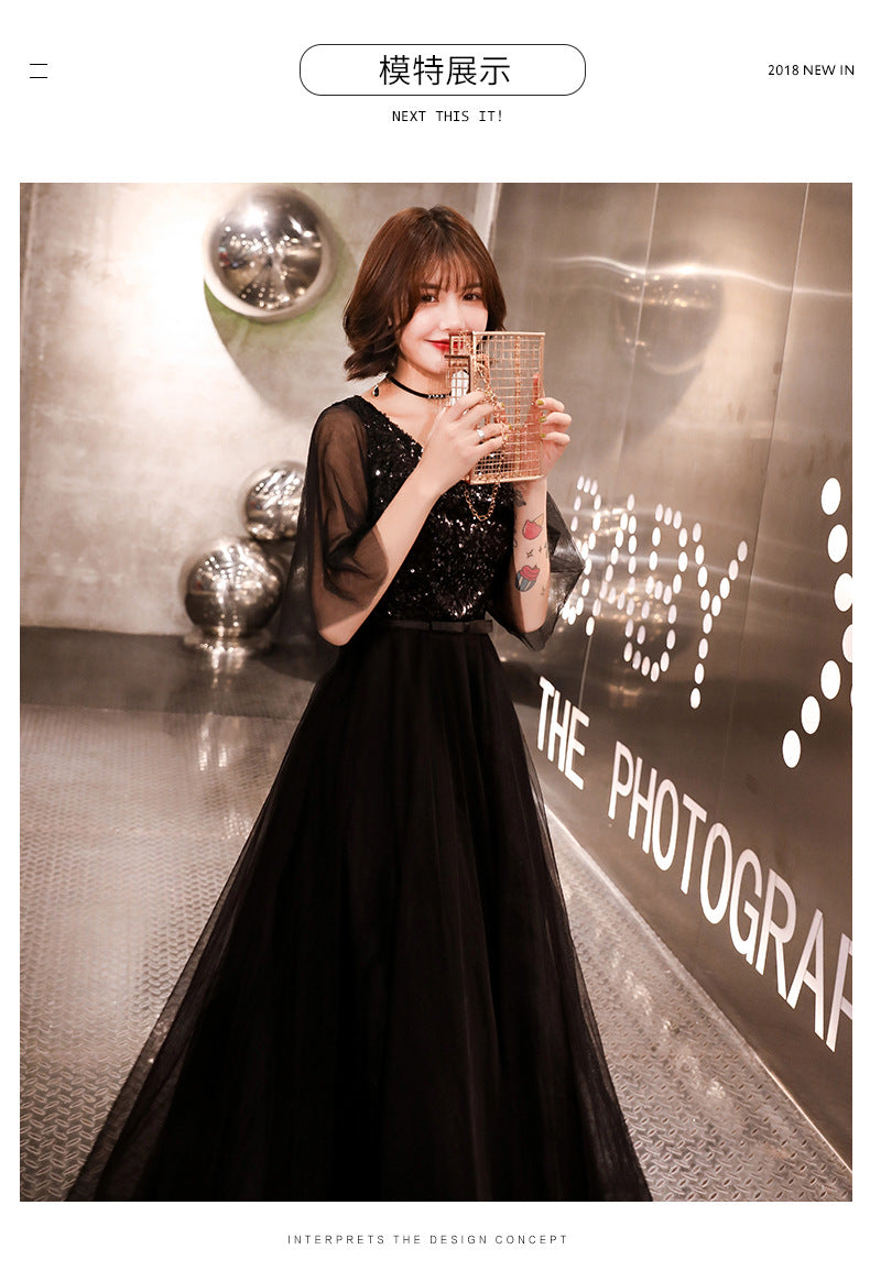 Banquet Evening Dress for Women 2024 Summer New Elegant Elegant Black Temperament Queen Choir Costumes Long Dress