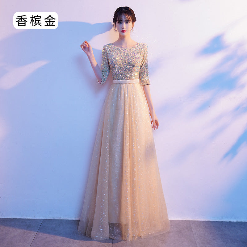 Black Adult Long Dress for Choir Performance, Female Conductor Competition Host Banquet Evening Gown Dress