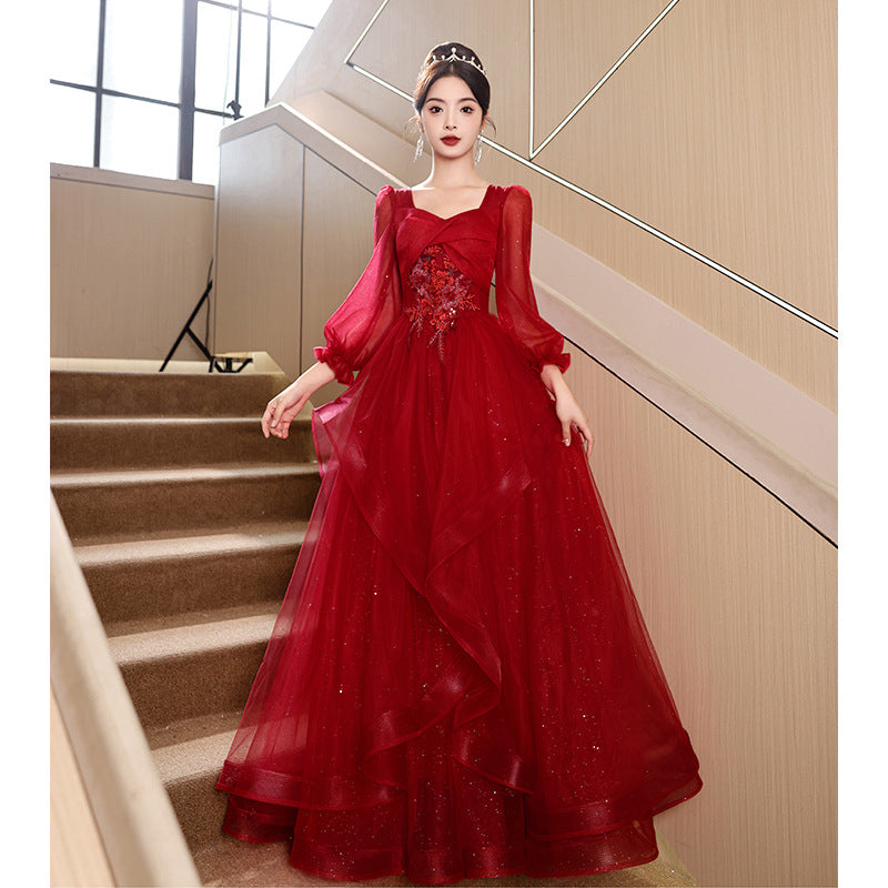 Dinner dress evening dresses Red French Entry Lux Engagement  Women Wedding Clothes High-Grade Summer Ball gown H2839