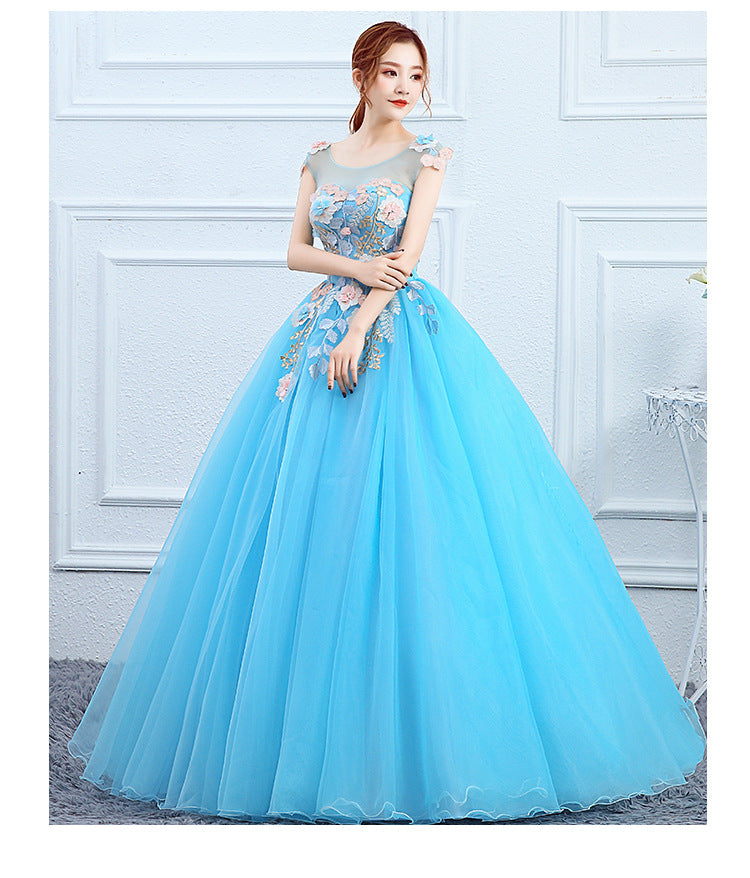 Solo Performance Costume Pettiskirt Female Host Art Exam Dress 2024 New Evening Dress Long Studio Colored Mesh