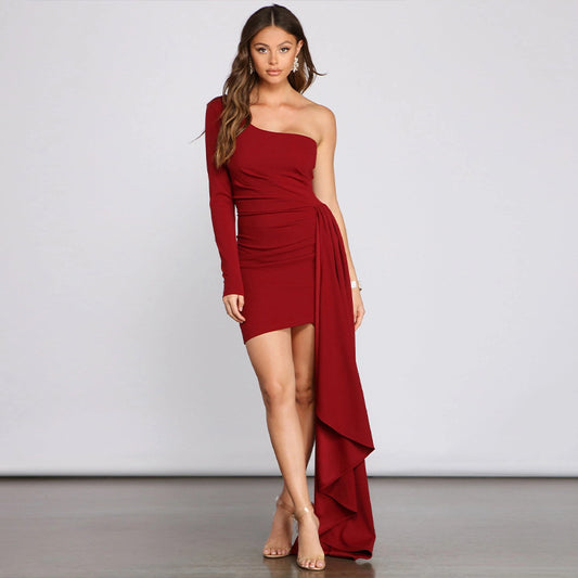 Summer Women's Dress Solid Color Backless Pleated Hip Skirt EBay Independent Stand Shoulder Long Sleeve Ribbon Dress Women